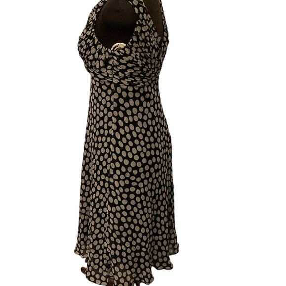 Adrianna Papell Petites Black Tan Polka Dot 100% Silk Y2K Midi Dress Size 10P - Picture 5 of 9